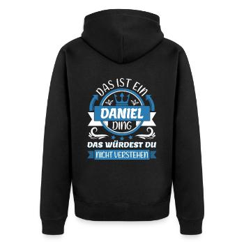 Daniel Name Vorname Namenstag Namensgeschenk - Unisex Premium Bio Zip Hoodie - Schwarz - Hinten - Nico (187cm)