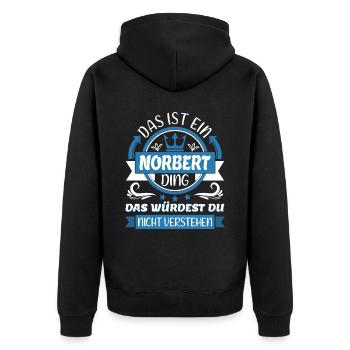 Norbert Name Vorname Namenstag Namensgeschenk - Unisex Premium Bio Zip Hoodie - Schwarz - Hinten - Nico (187cm)