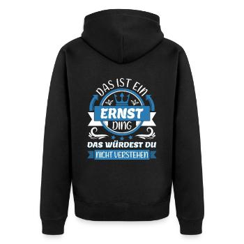 Ernst Name Vorname Namenstag Namensgeschenk - Unisex Premium Bio Zip Hoodie - Schwarz - Hinten - Nico (187cm)