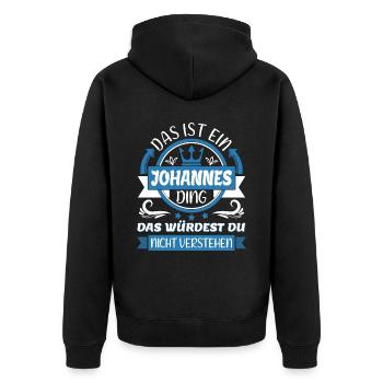 Johannes Name Vorname Namenstag Namensgeschenk - Unisex Premium Bio Zip Hoodie - Schwarz - Hinten - Nico (187cm)