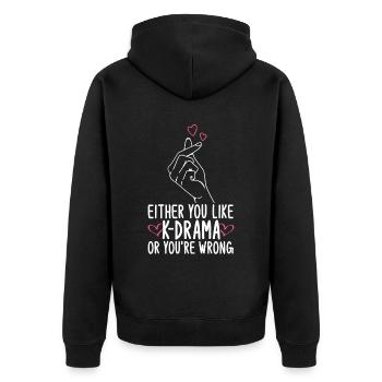 K-Drama - Unisex Premium Bio Zip Hoodie - Schwarz - Hinten - Nico (187cm)