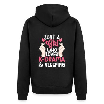 K-Drama - Unisex Premium Bio Zip Hoodie - Schwarz - Hinten - Nico (187cm)