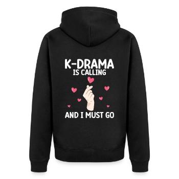 K-Drama - Unisex Premium Bio Zip Hoodie - Schwarz - Hinten - Nico (187cm)
