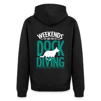 Dog diving, dock diving - Unisex Premium Organic Zip Hoodie - black - Back - Nico (187cm)