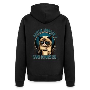 Guten Morgen Ganz dünnes Eis - Katze - Unisex Premium Bio Zip Hoodie - Schwarz - Hinten - Nico (187cm)