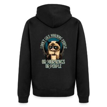 i dont like morning people Katze Kaffee Cat - Unisex Premium Bio Zip Hoodie - Schwarz - Hinten - Nico (187cm)