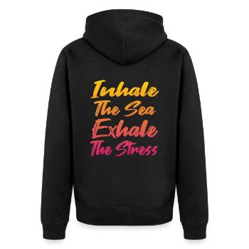 Strand Yoga Design - Unisex Premium Bio Zip Hoodie - Schwarz - Hinten - Nico (187cm)