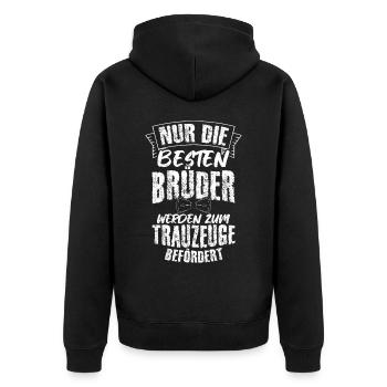 Trauzeuge Hochzeit Heirat JGA Party Bester Bro Bru - Unisex Premium Bio Zip Hoodie - Schwarz - Hinten - Nico (187cm)