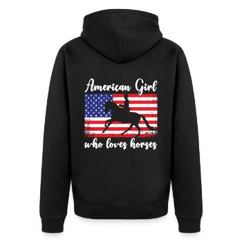 American girl who loves Arabian horses - Unisex Premium Organic Zip Hoodie - black - Back - Nico (187cm)