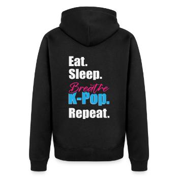 Eat Sleep K-Pop Wiederholung - Unisex Premium Bio Zip Hoodie - Schwarz - Hinten - Nico (187cm)