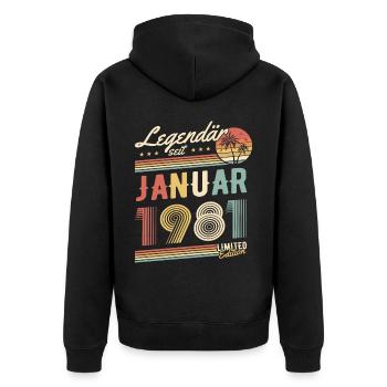 Cadeau d’anniversaire légendaire depuis janvier 1981 - Veste à capuche bio Premium Unisexe - noir - Dos - Nico (187cm)