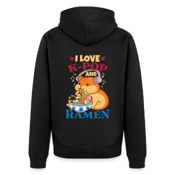 Ich liebe K-Pop und Ramen - Unisex Premium Bio Zip Hoodie - Schwarz - Hinten - Nico (187cm)