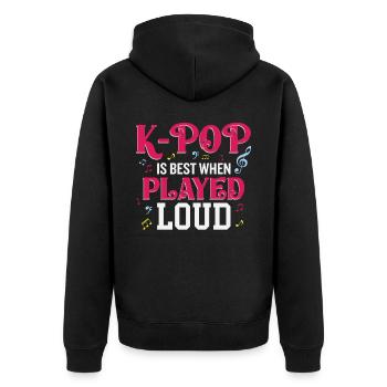 K-Pop ist am besten, wenn es laut gespielt wird - Unisex Premium Bio Zip Hoodie - Schwarz - Hinten - Nico (187cm)
