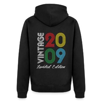Millésime 2009 Vintage Anniversaire Rétro Vintage - Veste à capuche bio Premium Unisexe - noir - Dos - Nico (187cm)