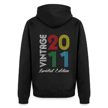 Vintage 2011 Vintage Geburtstag Retro Vintage - Unisex Premium Bio Zip Hoodie - Schwarz - Hinten - Nico (187cm)