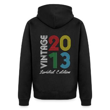 Vintage 2013 Vintage Birthday Retro Vintage - Unisex Premium Organic Zip Hoodie - black - Back - Nico (187cm)
