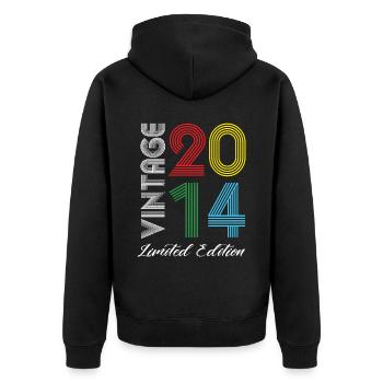 Vintage 2014 Vintage Birthday Retro Vintage - Unisex Premium Organic Zip Hoodie - black - Back - Nico (187cm)