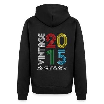 Vintage 2015 Vintage Birthday Retro Vintage - Unisex Premium Organic Zip Hoodie - black - Back - Nico (187cm)