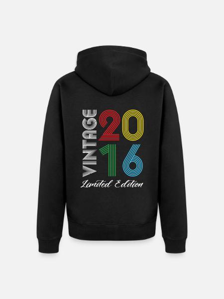 Vintage 2016 Vintage Birthday Retro Vintage - Unisex Premium Organic Zip Hoodie - black