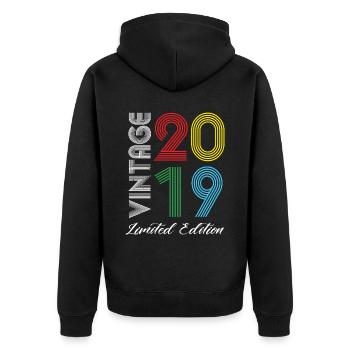 Vintage 2019 Vintage Birthday Retro Vintage - Unisex Premium Organic Zip Hoodie - black - Back - Nico (187cm)