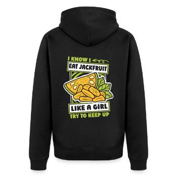 Jackfruit Girls - Unisex Premium Organic Zip Hoodie - black - Back - Nico (187cm)