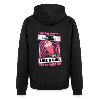 Smoothie Mädchen - Unisex Premium Bio Zip Hoodie - Schwarz - Hinten - Nico (187cm)