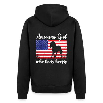 Amerikanisches Mädchen, das Arabische Pferde liebt - Unisex Premium Bio Zip Hoodie - Schwarz - Hinten - Nico (187cm)