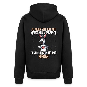 Zebra - Unisex Premium Bio Zip Hoodie - Schwarz - Hinten - Nico (187cm)