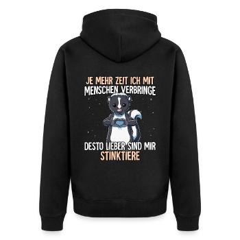 Stinktier - Unisex Premium Bio Zip Hoodie - Schwarz - Hinten - Nico (187cm)