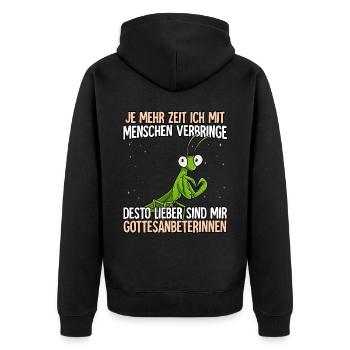 Gottesanbeterin - Unisex Premium Bio Zip Hoodie - Schwarz - Hinten - Nico (187cm)