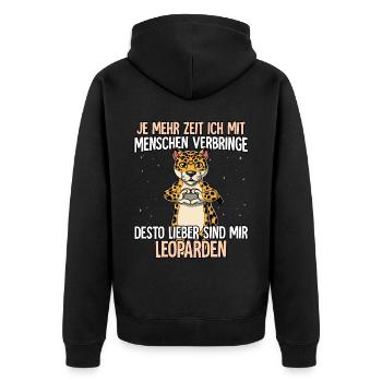 Leopard - Unisex Premium Bio Zip Hoodie - Schwarz - Hinten - Nico (187cm)