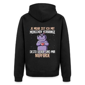 Nilpferd - Unisex Premium Bio Zip Hoodie - Schwarz - Hinten - Nico (187cm)