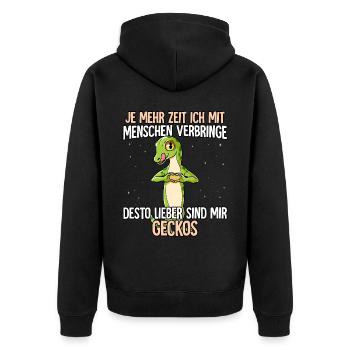 Gecko - Unisex Premium Bio Zip Hoodie - Schwarz - Hinten - Nico (187cm)