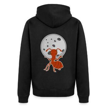 Ameise trägt Mond Ameisen - Unisex Premium Bio Zip Hoodie - Schwarz - Hinten - Nico (187cm)