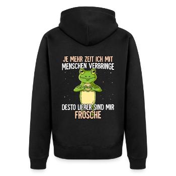 Frosch - Unisex Premium Bio Zip Hoodie - Schwarz - Hinten - Nico (187cm)