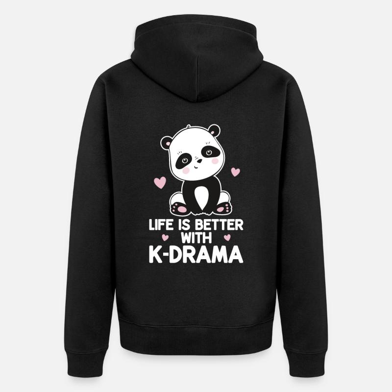 Panda K-Drama - Veste à capuche bio Premium Unisexe - noir
