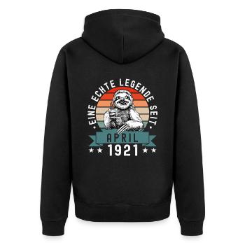 Faultier Geburtstag April 1921 Geboren Jahrgang - Unisex Premium Bio Zip Hoodie - Schwarz - Hinten - Nico (187cm)
