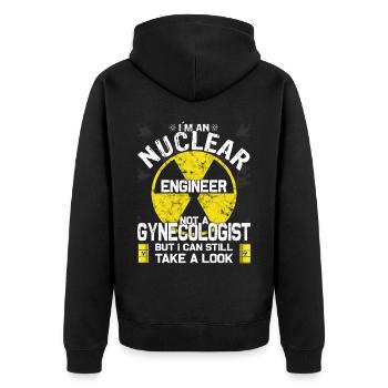 Kernkraft - Stolzer Nuklearingenieur - Unisex Premium Bio Zip Hoodie - Schwarz - Hinten - Nico (187cm)