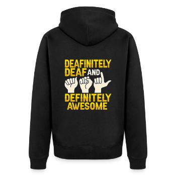 ASL Hand Gestures Deaf Hearing Loss Awareness - Unisex Premium Organic Zip Hoodie - black - Back - Nico (187cm)