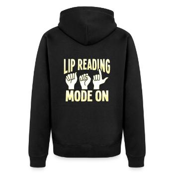 Lippenlesen ASL Handgesten Gehörlose - Unisex Premium Bio Zip Hoodie - Schwarz - Hinten - Nico (187cm)
