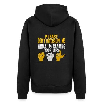 ASL Handgesten Gehörlose Schwerhörigkeit Awareness - Unisex Premium Bio Zip Hoodie - Schwarz - Hinten - Nico (187cm)