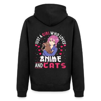 Anime Girl. Anime Merch. Otaku Manga - Unisex Premium Bio Zip Hoodie - Schwarz - Hinten - Nico (187cm)