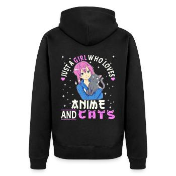 Anime Girl. Anime Merch. Otaku Manga - Unisex Premium Bio Zip Hoodie - Schwarz - Hinten - Nico (187cm)