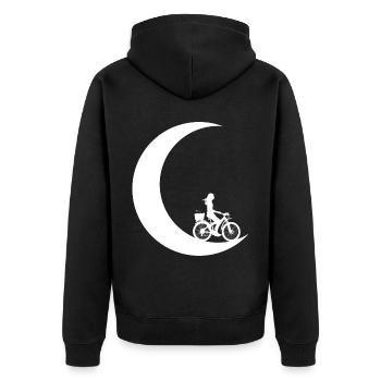 Mondsichel - Frau Radfahren - - Unisex Premium Bio Zip Hoodie - Schwarz - Hinten - Nico (187cm)
