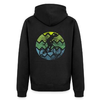 Retro - Radfahren - - Unisex Premium Bio Zip Hoodie - Schwarz - Hinten - Nico (187cm)