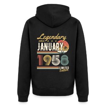 Legendary Since January 1958 Limited Edition - Unisex Premium Bio Zip Hoodie - Schwarz - Hinten - Nico (187cm)