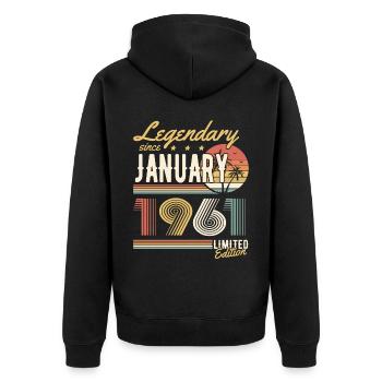 Legendary Since January 1961 Limited Edition - Unisex Premium Bio Zip Hoodie - Schwarz - Hinten - Nico (187cm)