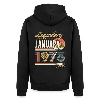 Legendary Since January 1973 Limited Edition - Unisex Premium Bio Zip Hoodie - Schwarz - Hinten - Nico (187cm)