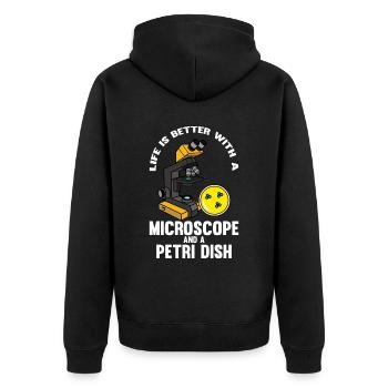 Biologie Biologe Mikroskop - Unisex Premium Bio Zip Hoodie - Schwarz - Hinten - Nico (187cm)