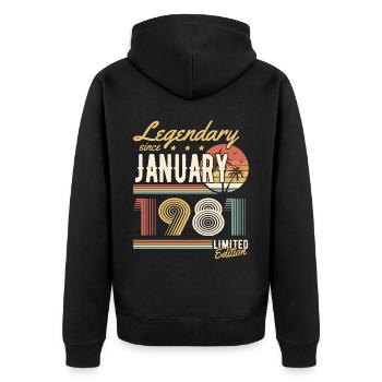Légendaire depuis janvier 1981 Edition Limitée - Veste à capuche bio Premium Unisexe - noir - Dos - Nico (187cm)